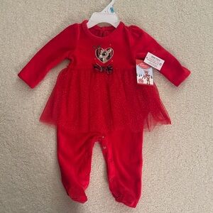 Cozy Red Reindeer Girls one-piece